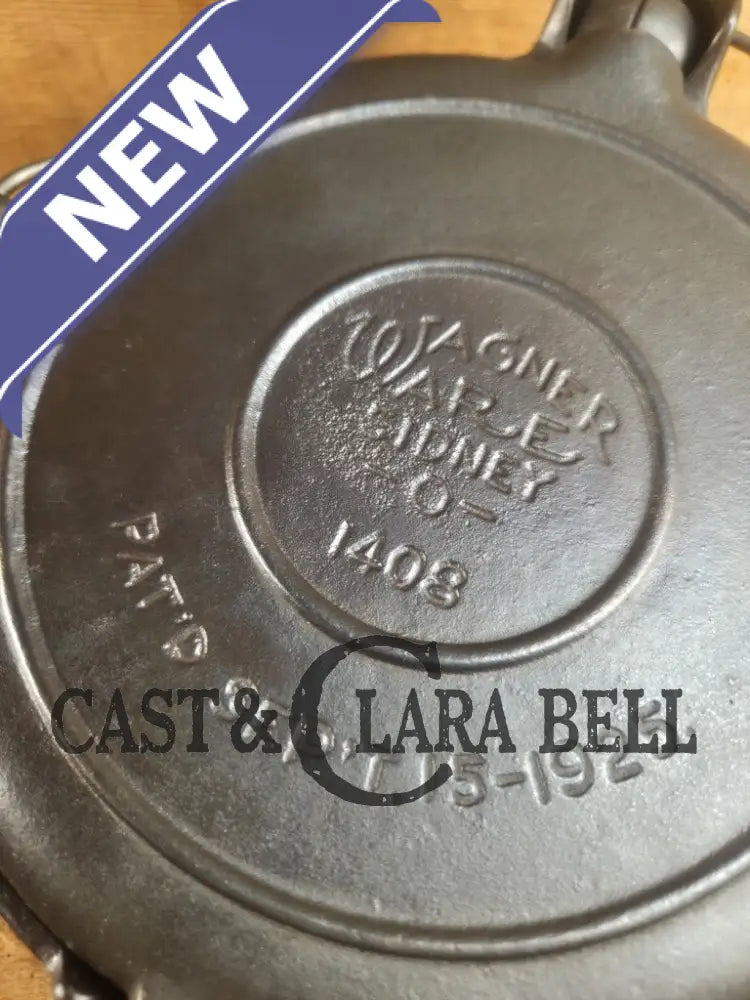 Tougher to find 1920βs Early Wagner Ware Stylized logo 1408 #8 Waffle Iron with tall Base! Waffle Iron