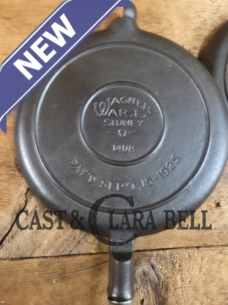 Tougher to find 1920βs Early Wagner Ware Stylized logo 1408 #8 Waffle Iron with tall Base! Waffle Iron