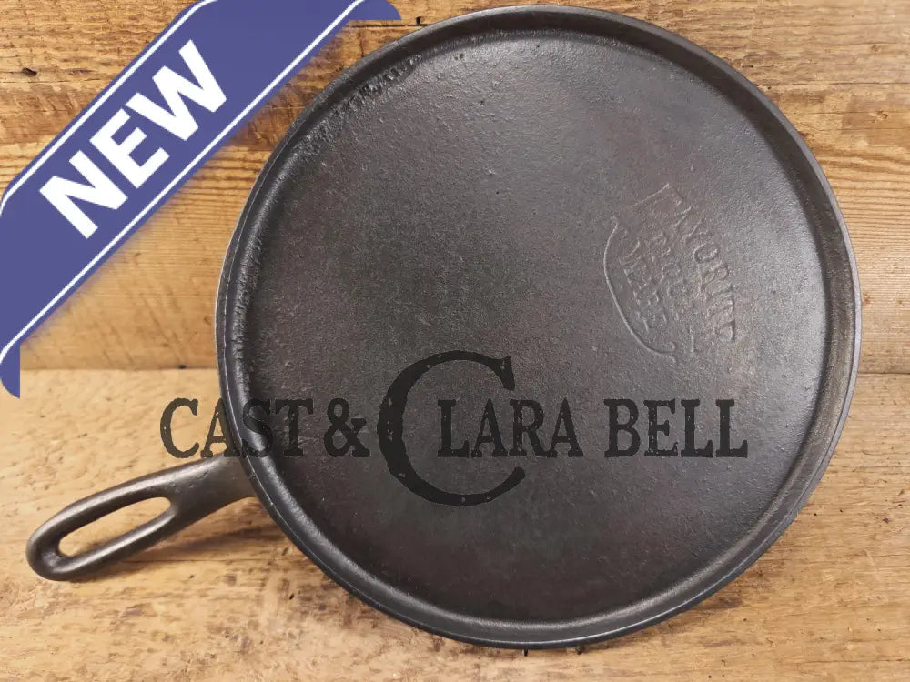 Tougher to find. 1920’s Favorite Piqua Ware #7 Round Cast Iron Griddle with Smiley Logo. Perfect grilled cheese and