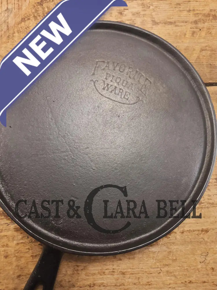 Tougher to find. 1920’s Favorite Piqua Ware #7 Round Cast Iron Griddle with Smiley Logo. Perfect grilled cheese and