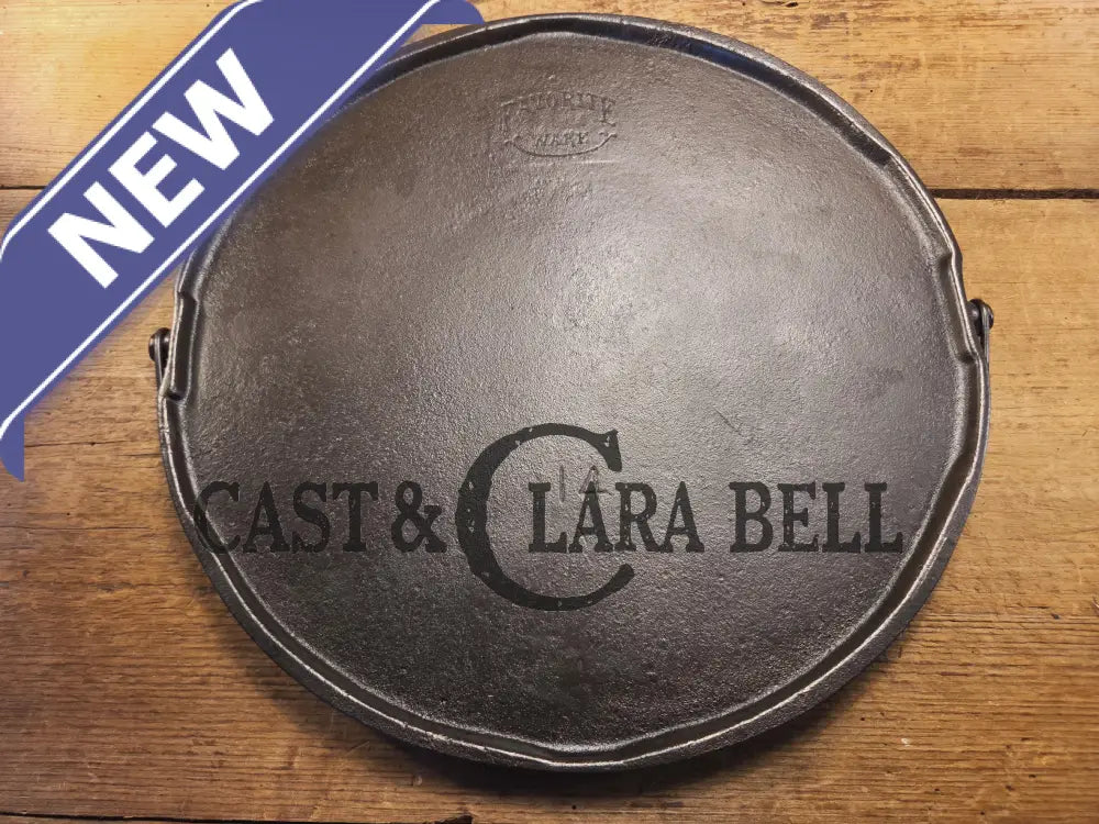 Tougher to find and HUGE! 1920’s Favorite Piqua #14 Round Cast Iron Griddle with Smiley Logo. Awesome for campfire