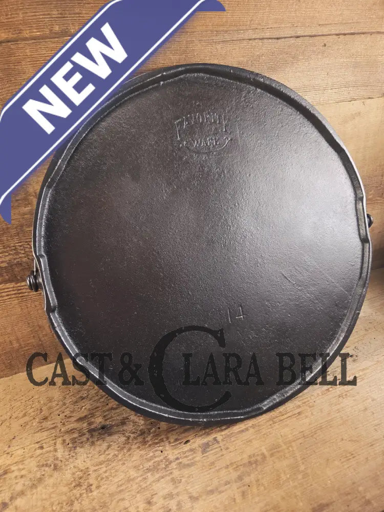 Tougher to find and HUGE! 1920’s Favorite Piqua #14 Round Cast Iron Griddle with Smiley Logo. Awesome for campfire