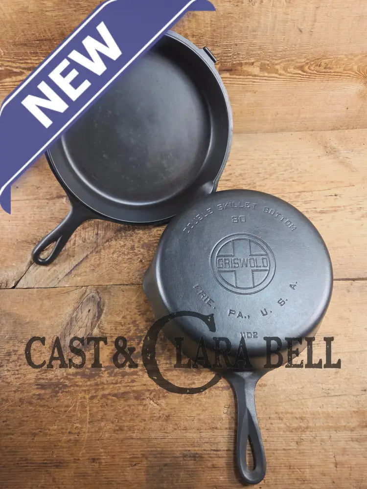 TWO Skillets! Beautiful Griswold No. 80 Combo Cooker Large Block Logo 1102 & 1103. Amazing for bread frying chicken and
