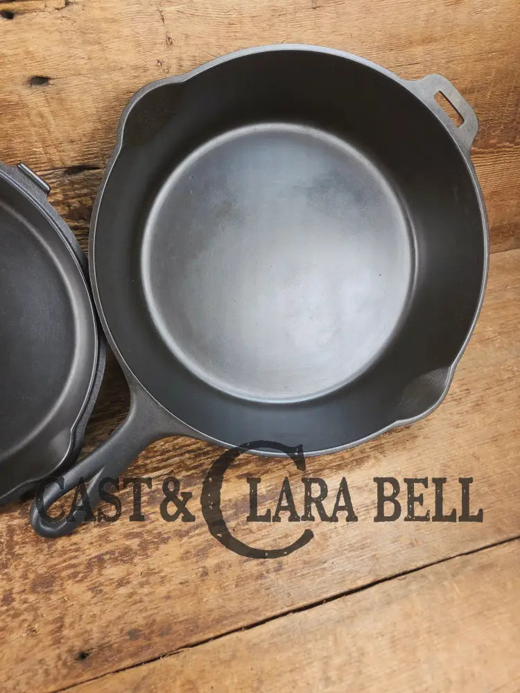 TWO Skillets! Beautiful Griswold No. 80 Combo Cooker Large Block Logo 1102 & 1103. Amazing for bread frying chicken and