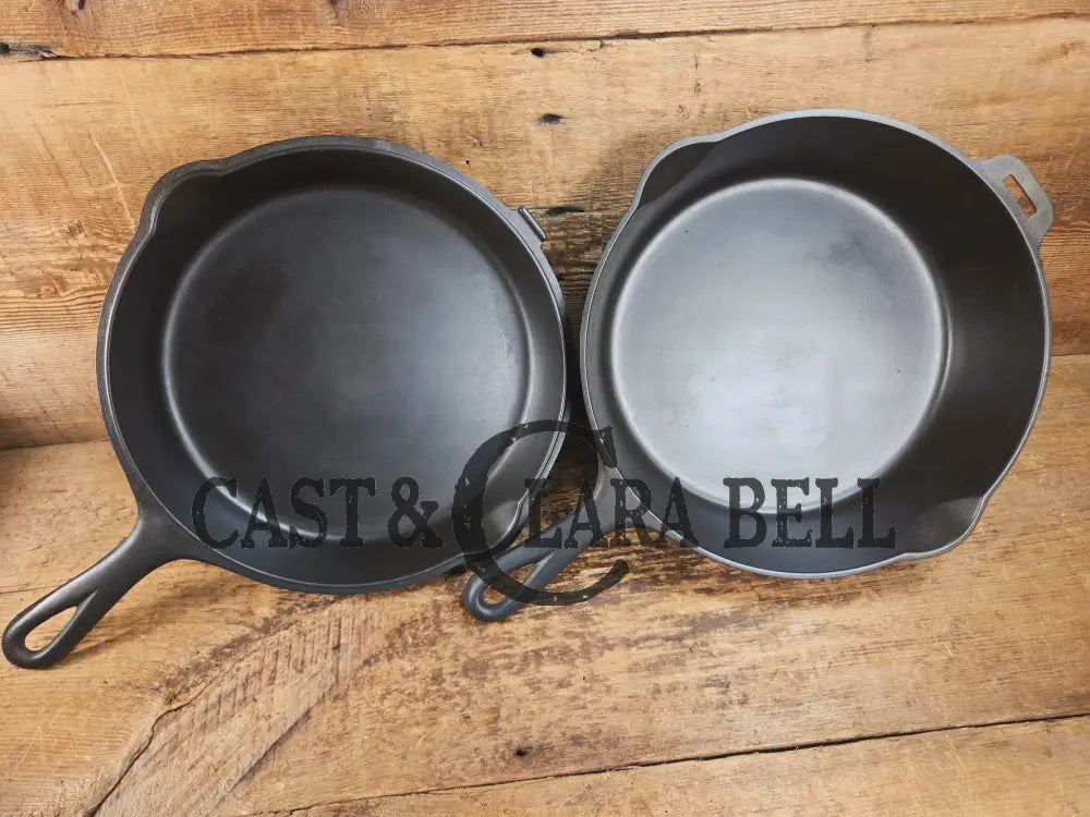 TWO Skillets! Beautiful Griswold No. 80 Combo Cooker Large Block Logo 1102 & 1103. Amazing for bread frying chicken and