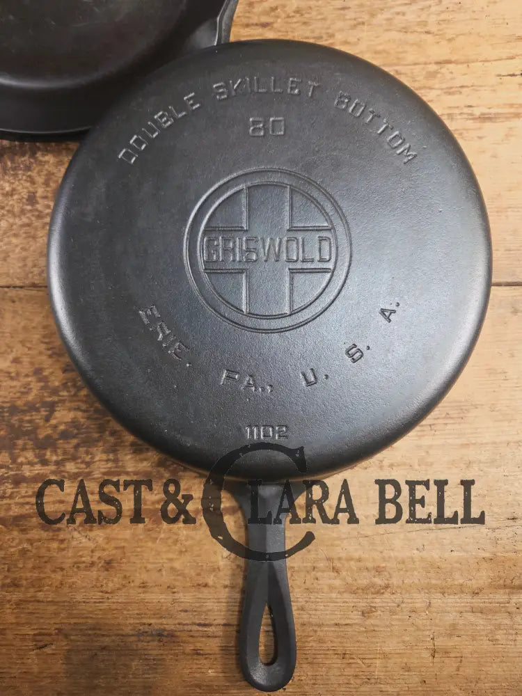 TWO Skillets! Beautiful Griswold No. 80 Combo Cooker Large Block Logo 1102 & 1103. Amazing for bread frying chicken and
