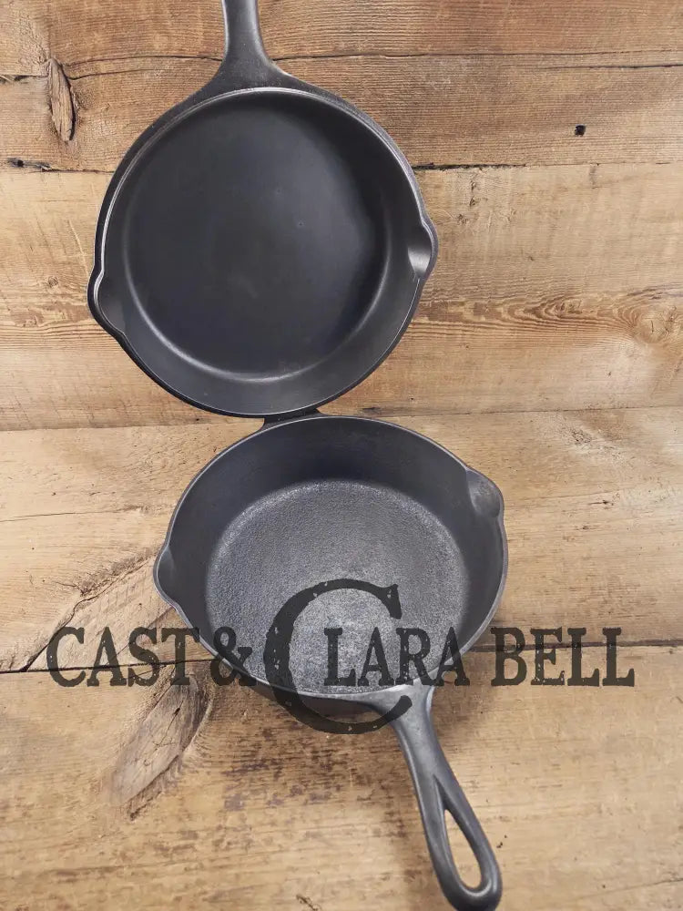 TWO Skillets! Near Perfect top micro-pitting on bottom. 1920βs Griswold No. 80 Combo Cooker Large Block 1102 & 1103