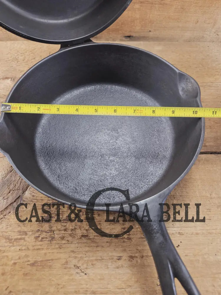 TWO Skillets! Near Perfect top micro-pitting on bottom. 1920’s Griswold No. 80 Combo Cooker Large Block 1102 & 1103