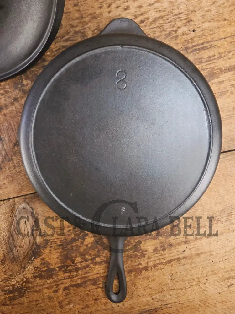 Unique! 1910’s Era Lodge #8 DEEP Cast Iron Skillet (Chicken Fryer) with Single Notch Heat Ring. Raised makers marks and