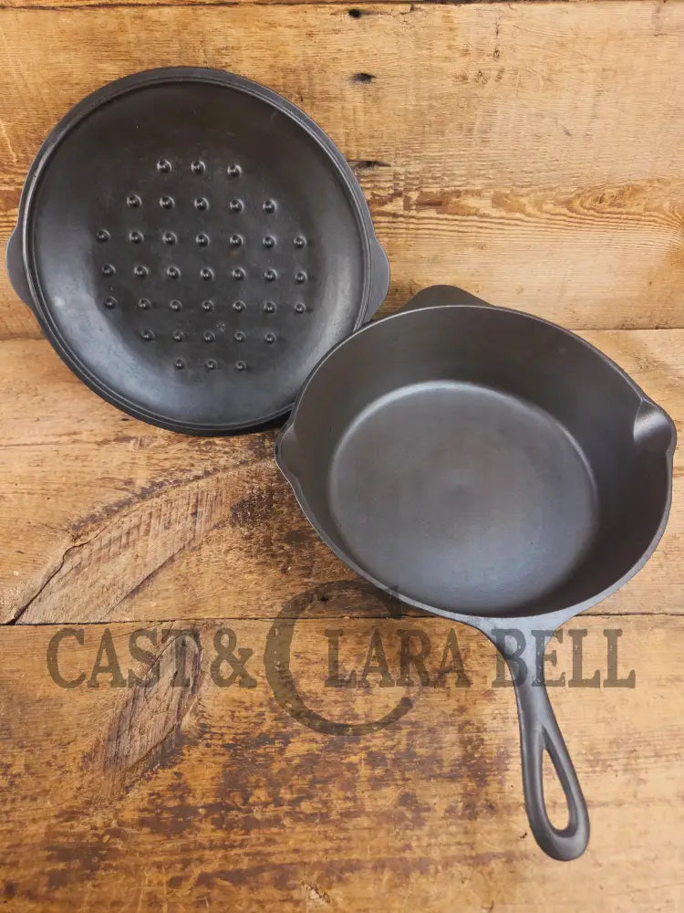 Unique! 1910’s Era Lodge #8 DEEP Cast Iron Skillet (Chicken Fryer) with Single Notch Heat Ring. Raised makers marks and
