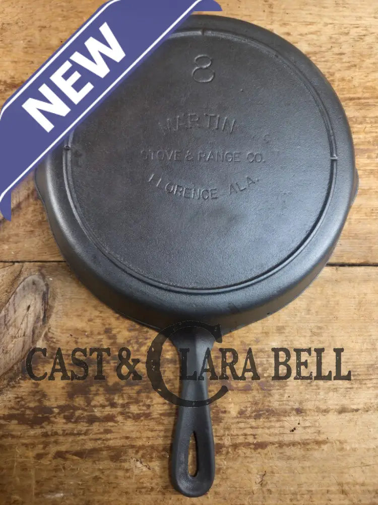Unique! 1930βs era Martin Stove & Range Co. #8 βThree Notchβ Cast Iron Skillet with Text Logo. Versatile and elegant