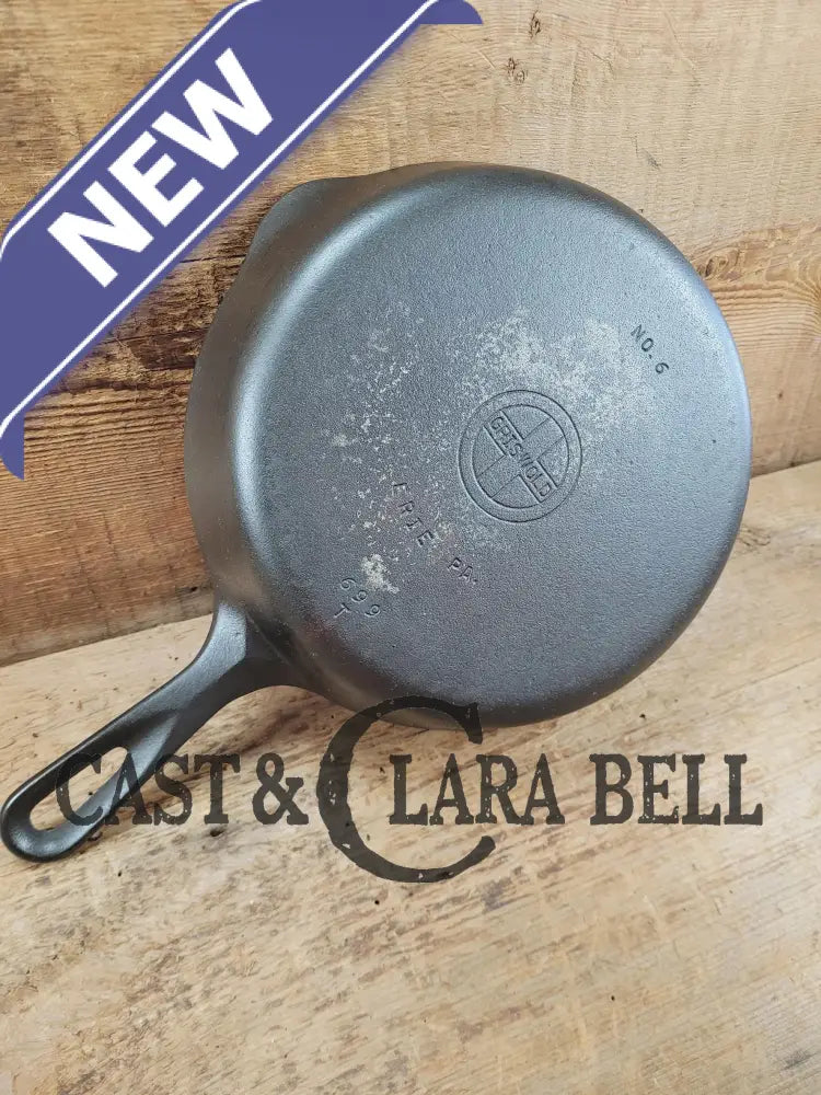 UNIQUE! 1940βs Griswold #6 Cast Iron Skillet with Small Block Logo Flat handle and Smooth Bottom 699 T Skillet