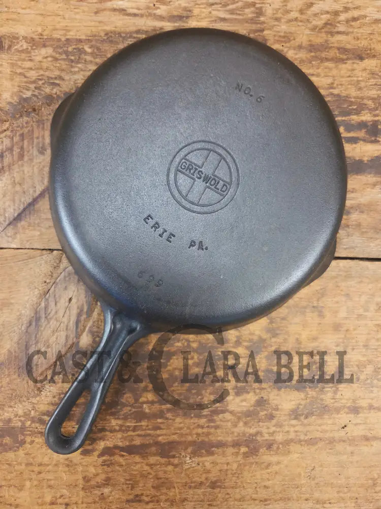 UNIQUE! 1940’s Griswold #6 Cast Iron Skillet with Small Block Logo Grooved Handle and Smooth Bottom 699 D - Skillet