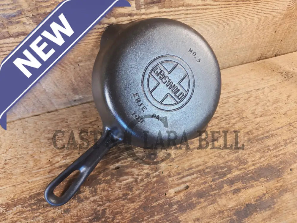 UNIQUE! Griswold No. 3 Skillet with MEDIUM Block Logo AND Groove Handle! Erie PA 709 - Skillet