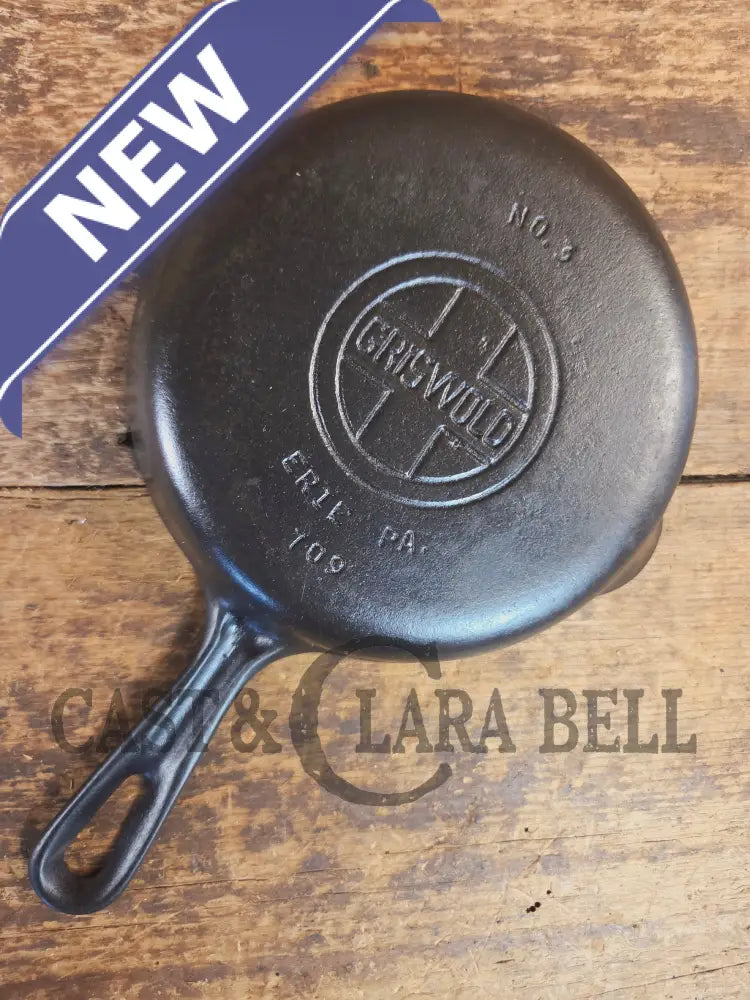UNIQUE! Griswold No. 3 Skillet with MEDIUM Block Logo AND Groove Handle! Erie PA 709 - Skillet