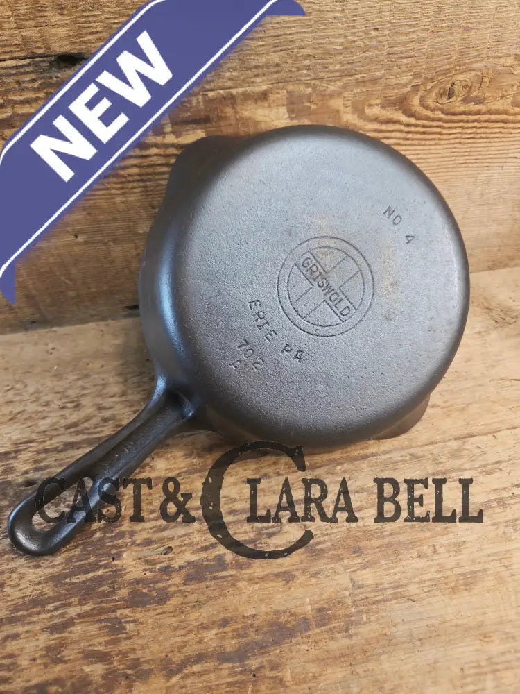 Unique! Griswold No. 4 Cast Iron Skillet with Small Block Logo Grooved Handle 702 A Skillet