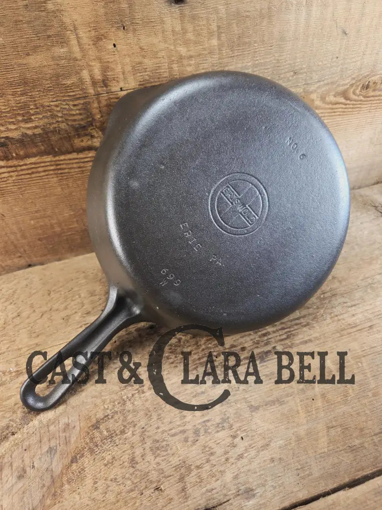 Unique! Grooved Handle Griswold No. 6 Skillet with Small Block Logo Smooth Bottom Erie PA 699 W. Restored and Ready to