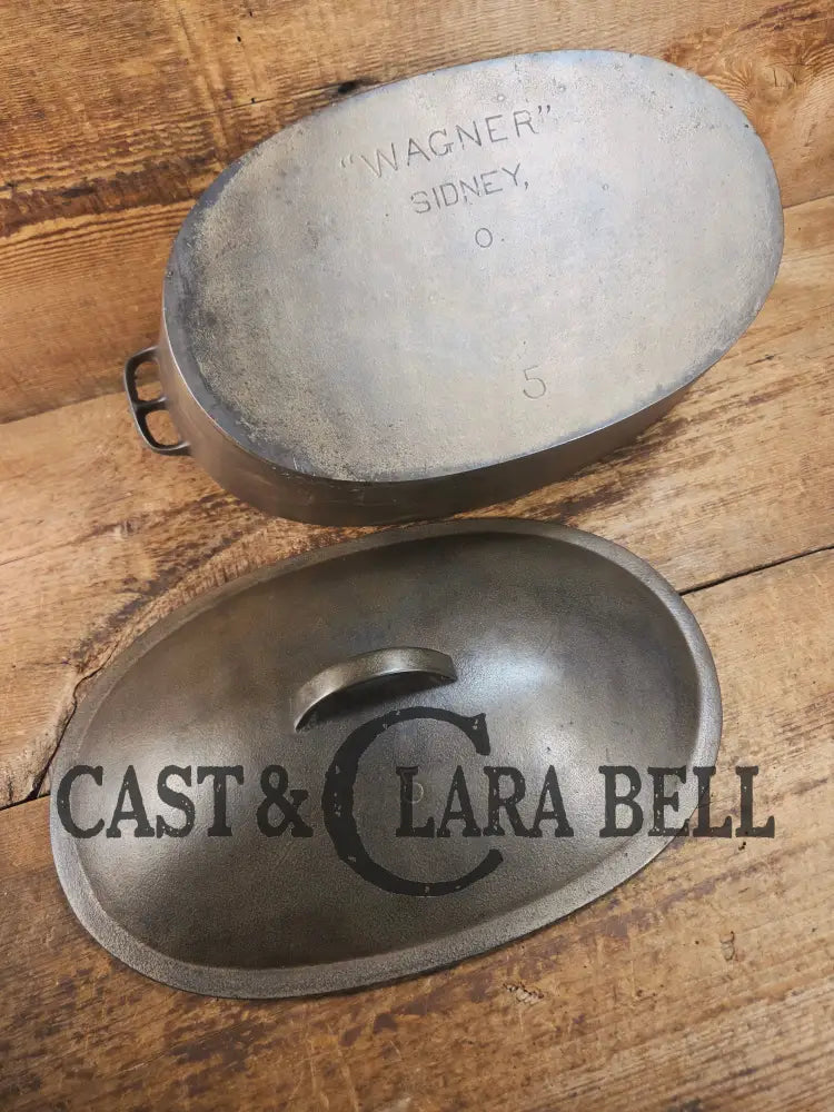 Very early Wagner #5 Nickle finish oval roaster. Beautiful patina on the outside and near perfect inside. Great bread