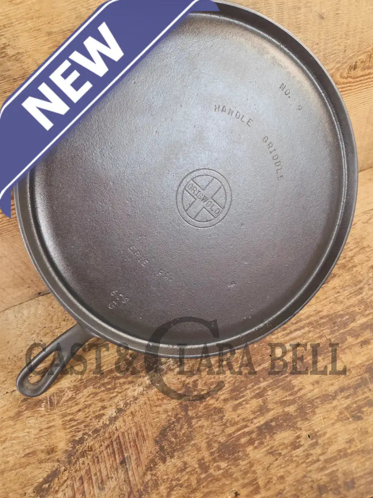 VERY handy GORGEOUS griddle! Griswold No. 9 Handled Griddle with Small Block Logo 609. Makes Great grilled cheese and