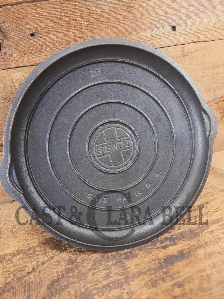 Very Hard to Find Griswold No. 12 Cast Iron Low Dome Skillet Lid with Large Block Logo #472 - Skillet