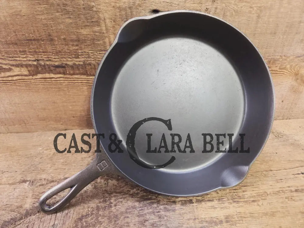 Very unique! 1930βs Griswold #8 Large Block Logo 704 B Cast Iron Skillet. Inside black iron outside nickel patina