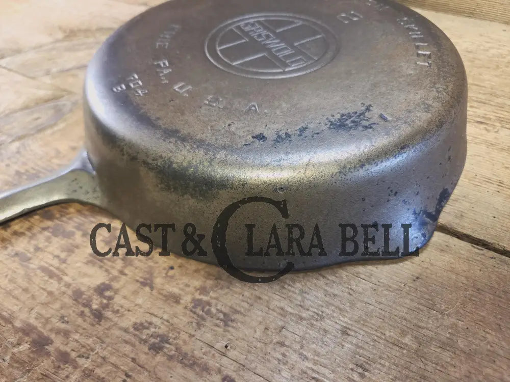 Very unique! 1930βs Griswold #8 Large Block Logo 704 B Cast Iron Skillet. Inside black iron outside nickel patina