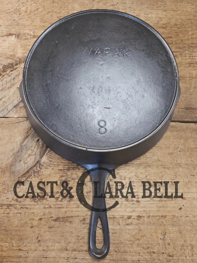 Wapak #8 straight logo with ’Ghost Mark Erie’ 704 Cast Iron Skillet Fully restored and seasoned ready to use! Skillet