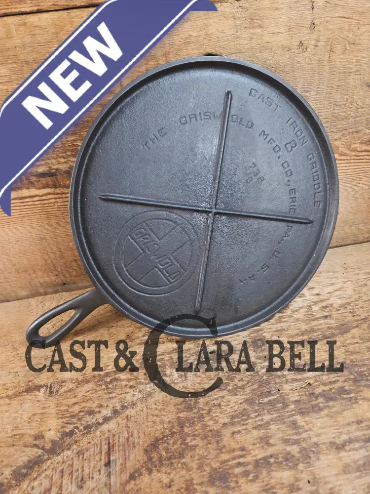 Wow 1910βs era Erie (Griswold) #8 Round Griddle 738 B. Bracing design and FULL Erie PA USA Griddle