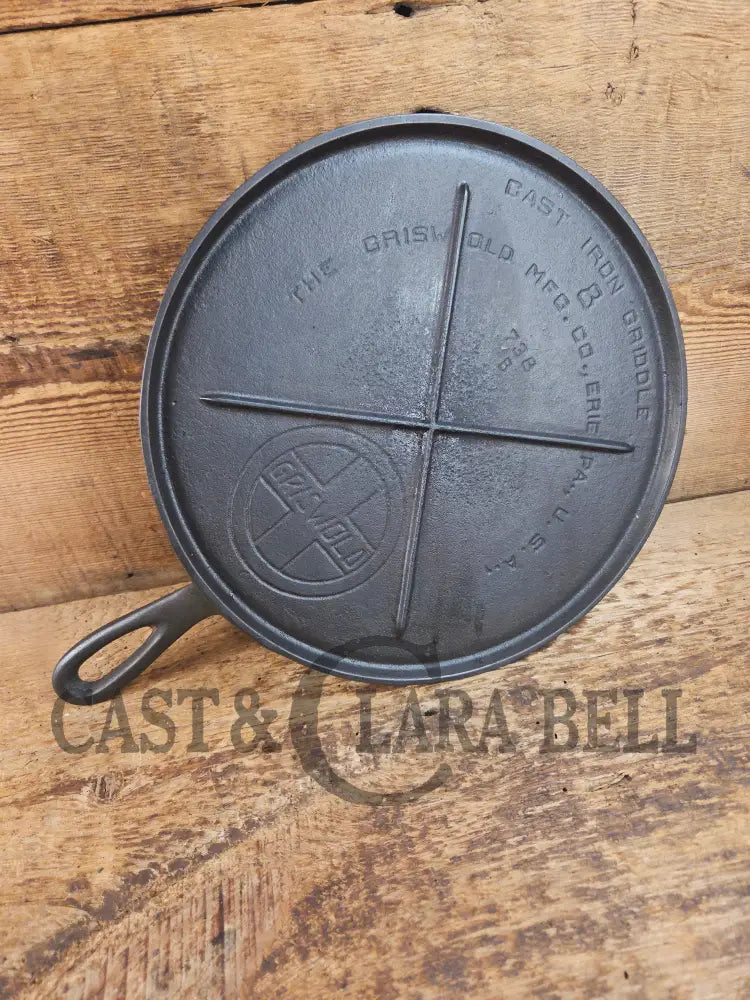 Wow 1910’s era Erie (Griswold) #8 Round Griddle 738 B. Bracing design and FULL Erie PA USA Griddle