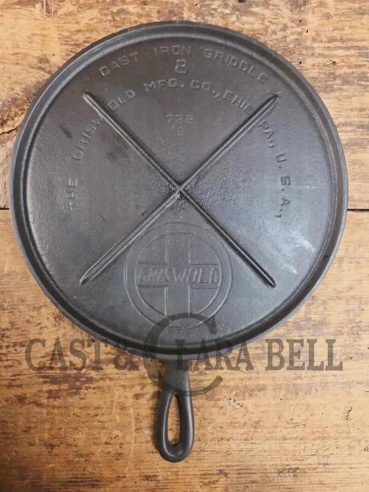 Wow 1910’s era Erie (Griswold) #8 Round Griddle 738 B. Bracing design and FULL Erie PA USA Griddle