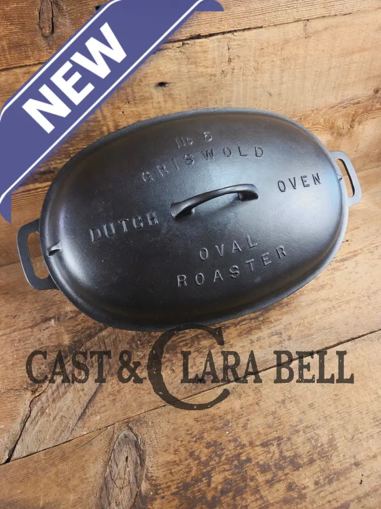 WOW WOW!!! 1920’s Griswold #5 Large Block Logo Oval Roaster. P/N 645 Bottom 645 Lid. Beautiful! Dutch Ovens Trivets &