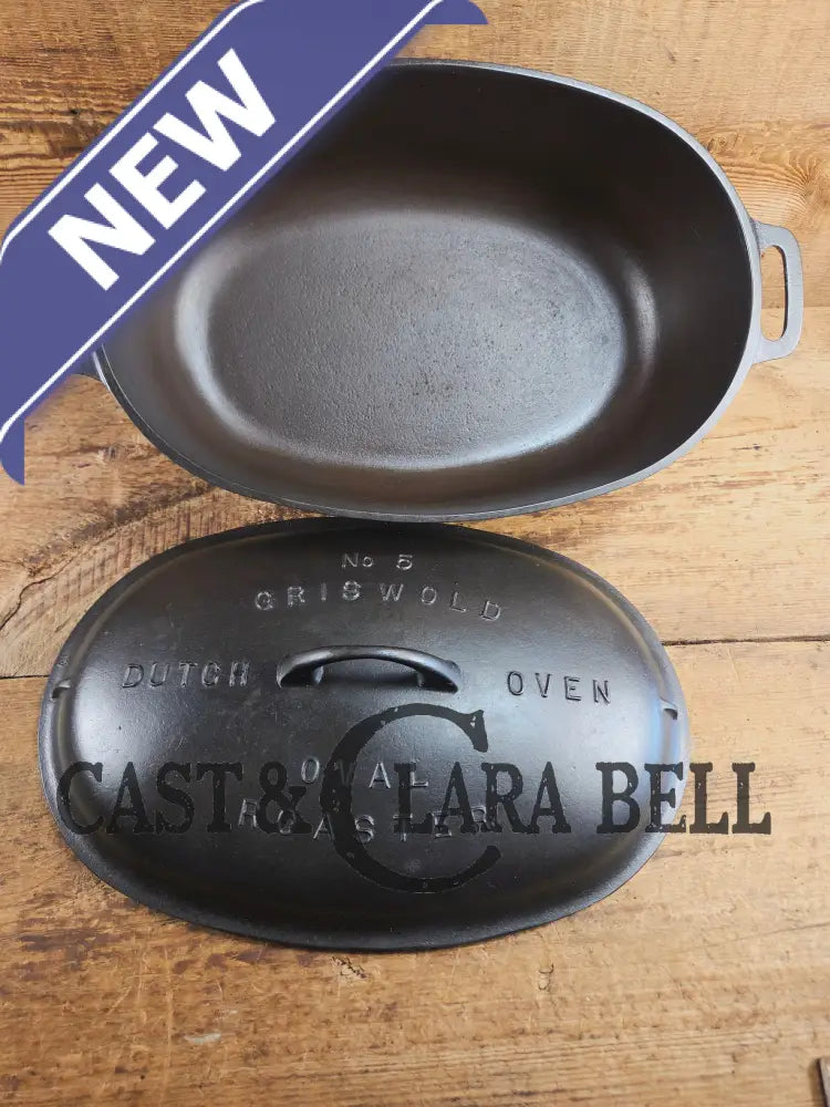 WOW WOW!!! 1920’s Griswold #5 Large Block Logo Oval Roaster. P/N 645 Bottom 645 Lid. Beautiful! Dutch Ovens Trivets &