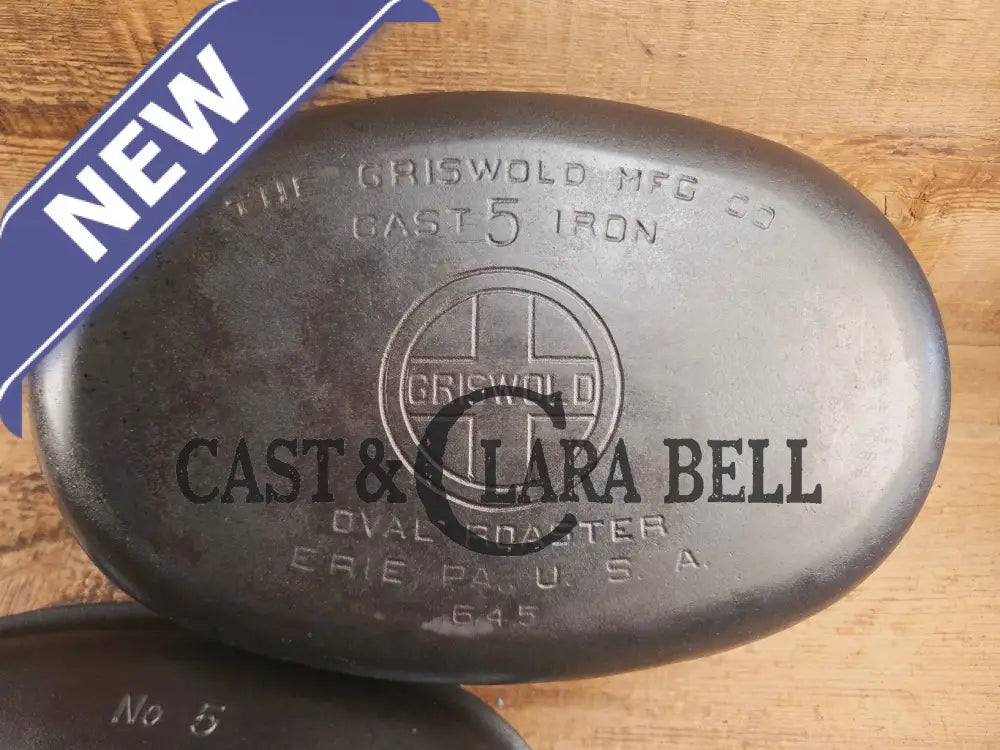 WOW WOW!!! 1920’s Griswold #5 Large Block Logo Oval Roaster. P/N 645 Bottom 645 Lid. Beautiful! Dutch Ovens Trivets &