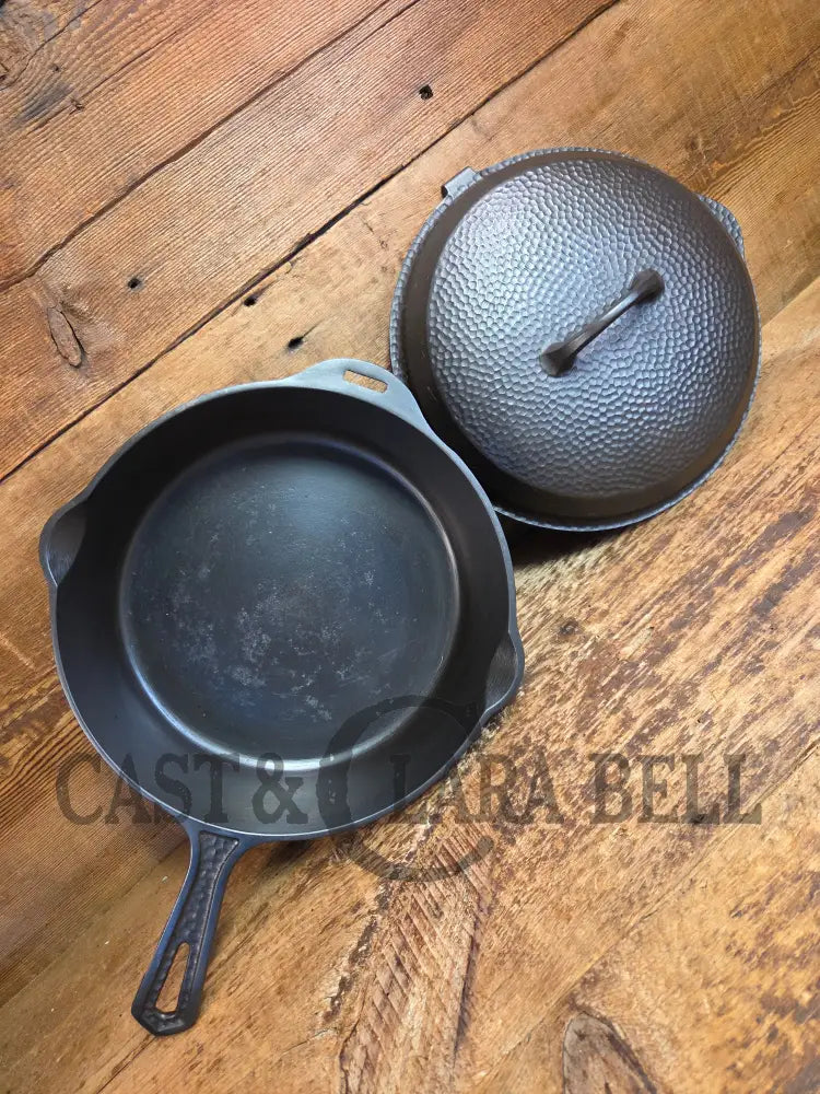 WOW! Hard to find 1930’s Hammered finish Griswold No. 8 DEEP CHICKEN FRYER Cast Iron Skillet 2028 w/ hinged lid 2098