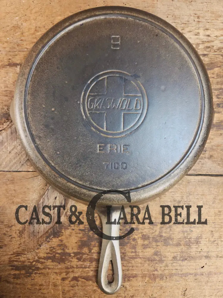 1910’s Griswold #9 Cast Iron Skillet with Heat Ring and Slant Logo ’Erie,’ 710 D Skillet