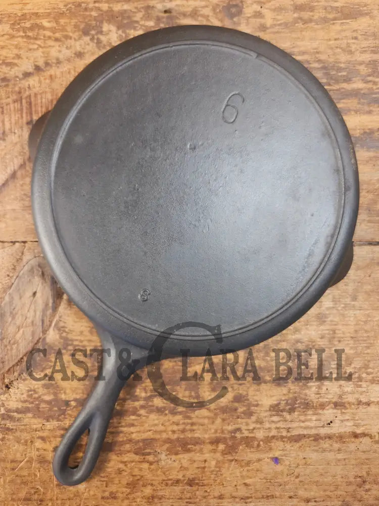 1910’s very early Lodge #6 Cast Iron Skillet with Single Notch and Raised S at 6 O’clock position - Skillet