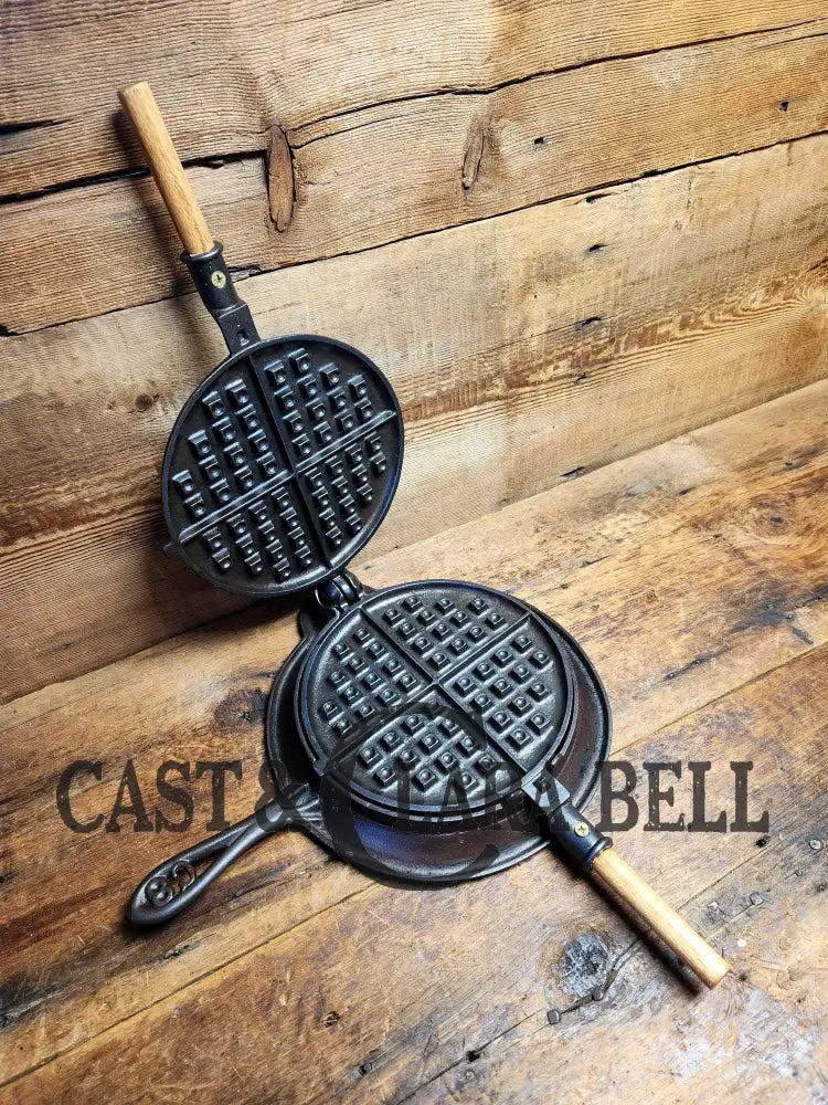 1920S Crescent Waffle Iron With C8 Low Base! New Oak Handles!