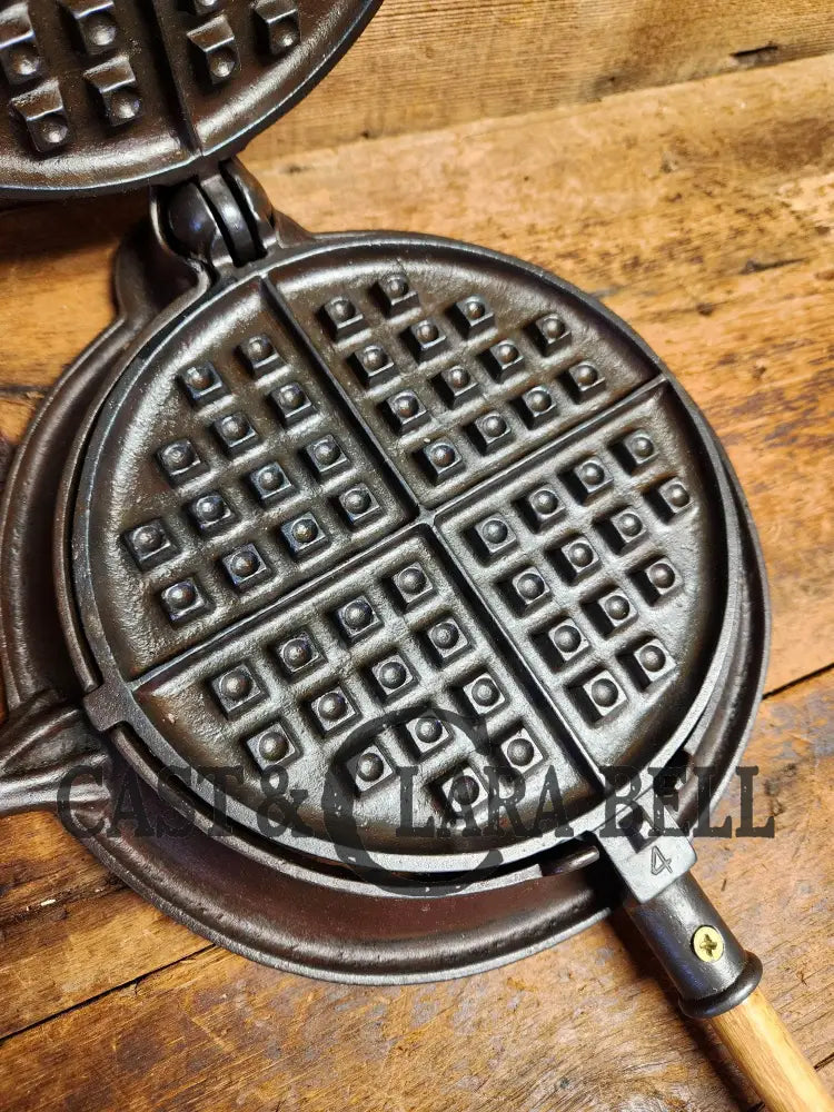 1920S Crescent Waffle Iron With C8 Low Base! New Oak Handles!