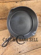 1920’s Favorite Piqua Ware No. 9 B cast iron Skillet with Heat Ring and ’Smiley’ Logo. Gorgeous skillet restored and