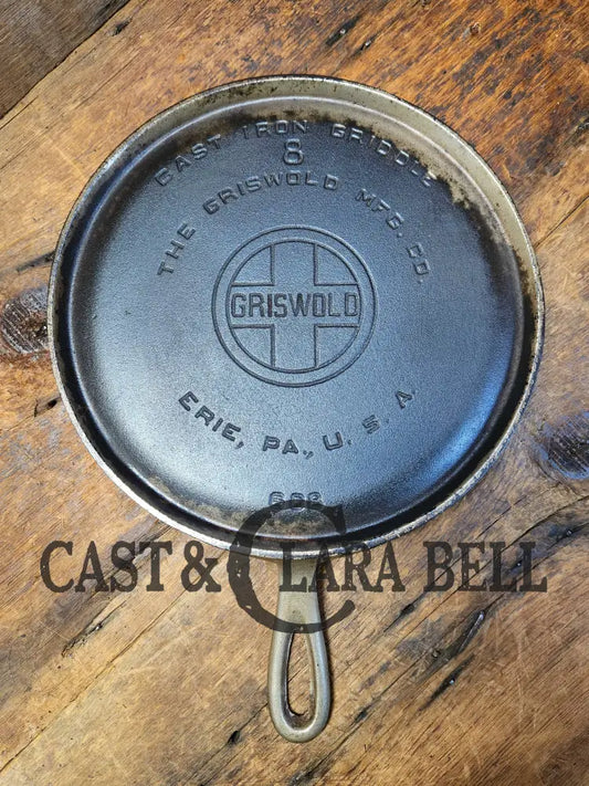 1920’S Griswold #8 Round Griddle 608. Very Cool Patina From Previous Nickel Finish.