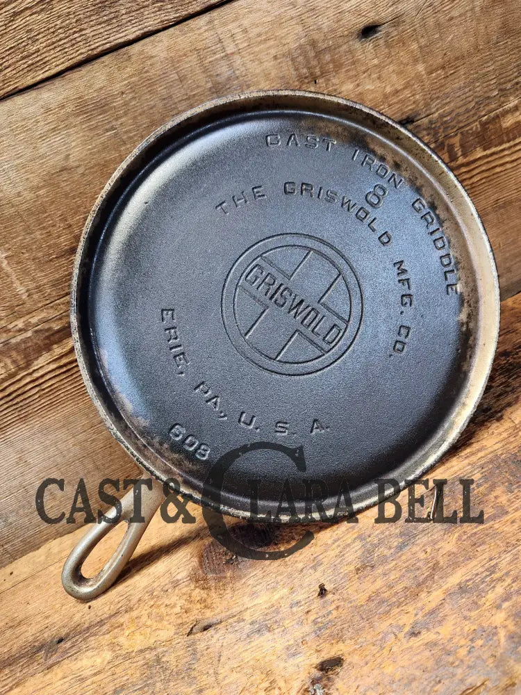 1920’S Griswold #8 Round Griddle 608. Very Cool Patina From Previous Nickel Finish.