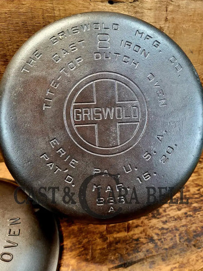 1920’S Griswold #8 Tite-Top Cast Iron Dutch Oven With Large Block Logo 833 A And High Dome Lid