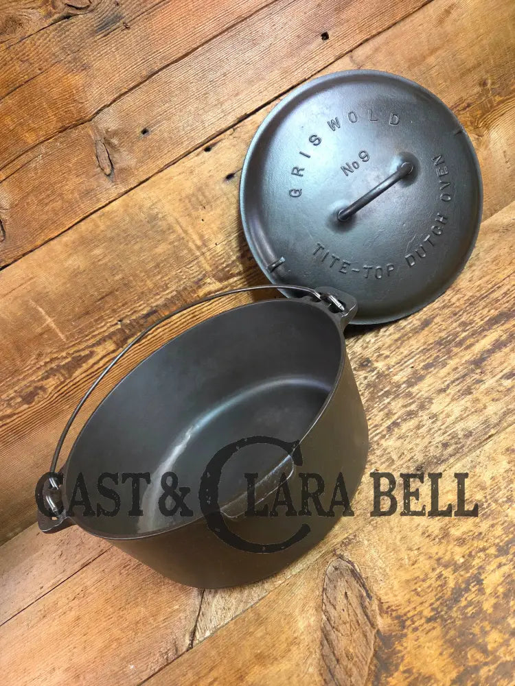 1920’s Griswold #9 Dutch Oven w/ Slant Logo p/n 834 A and p/n 2552 matching block lid Dutch Ovens Trivets & Kettles