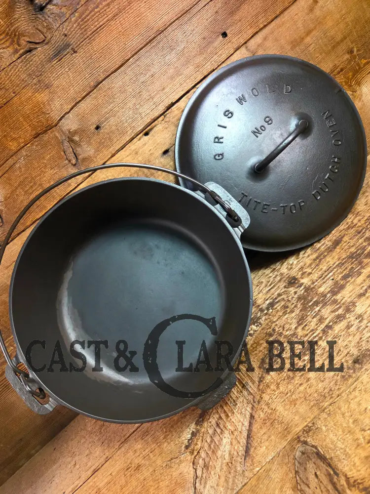 1920’s Griswold #9 Dutch Oven w/ Slant Logo p/n 834 A and p/n 2552 matching block lid Dutch Ovens Trivets & Kettles