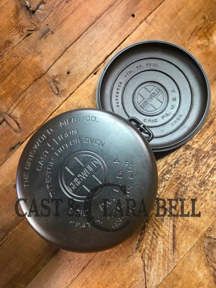 1920’s Griswold #9 Dutch Oven w/ Slant Logo p/n 834 A and p/n 2552 matching block lid Dutch Ovens Trivets & Kettles