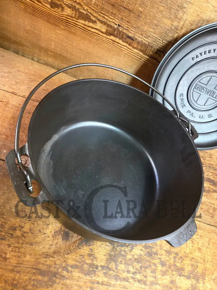 1920’s Griswold #9 Dutch Oven w/ Slant Logo p/n 834 A and p/n 2552 matching block lid Dutch Ovens Trivets & Kettles