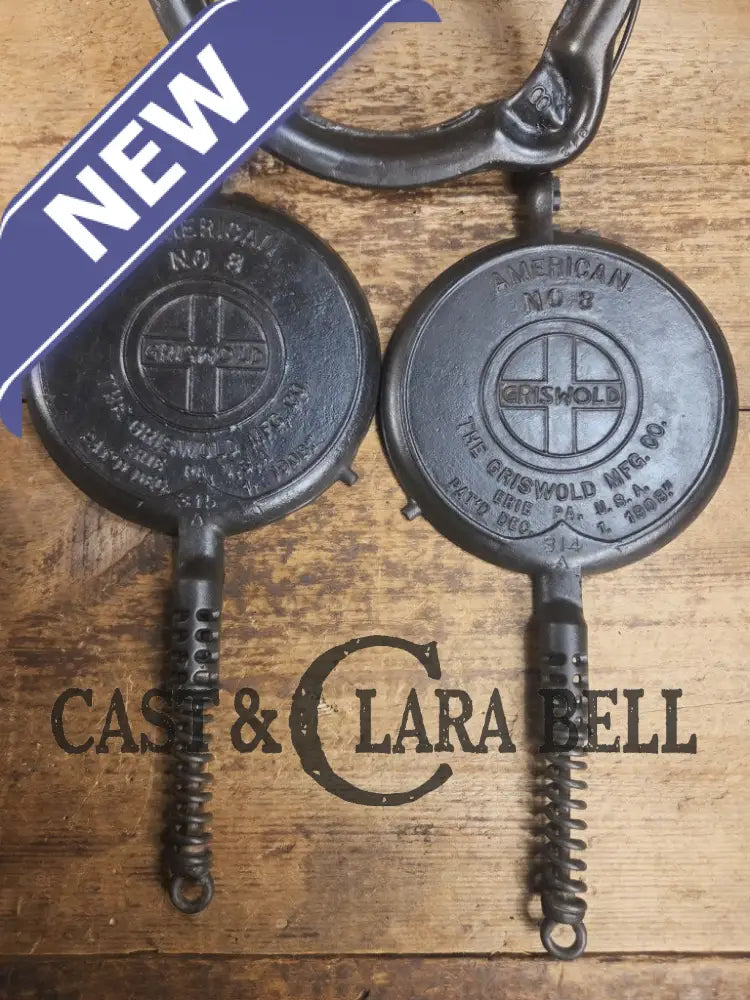 1920’s Griswold No. 8 Waffle Iron (314/315) with low (913) bailed base. Makes crispy waffles! Waffle Iron