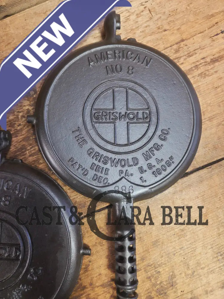 1920’s Griswold No. 8 Waffle Iron (885/886) with Tall Base #8D! Beautifully restored and ready to make crispy waffles!