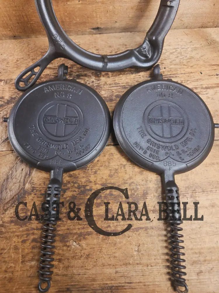 1920’s Griswold No. 8 Waffle Iron (886/885) with short base 795 raised Griswold Waffle Iron