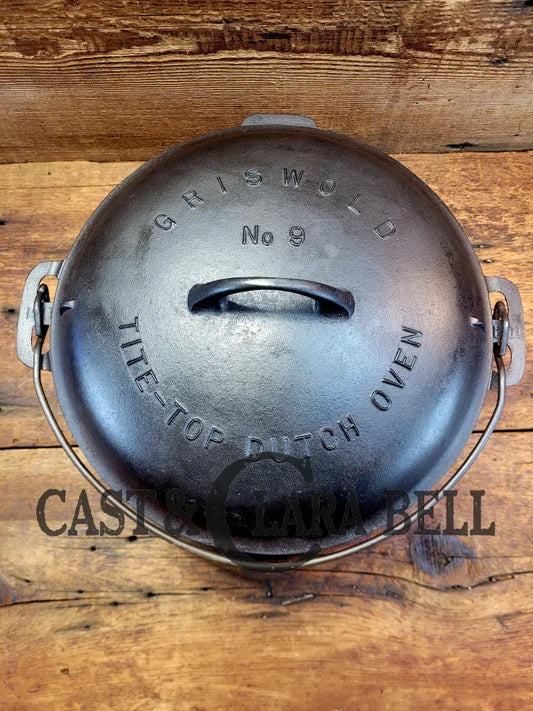 Priced To Sell! 1920’S Griswold No. 9 Tite Top Dutch Oven (834) With Large Block Logo And Low Lid